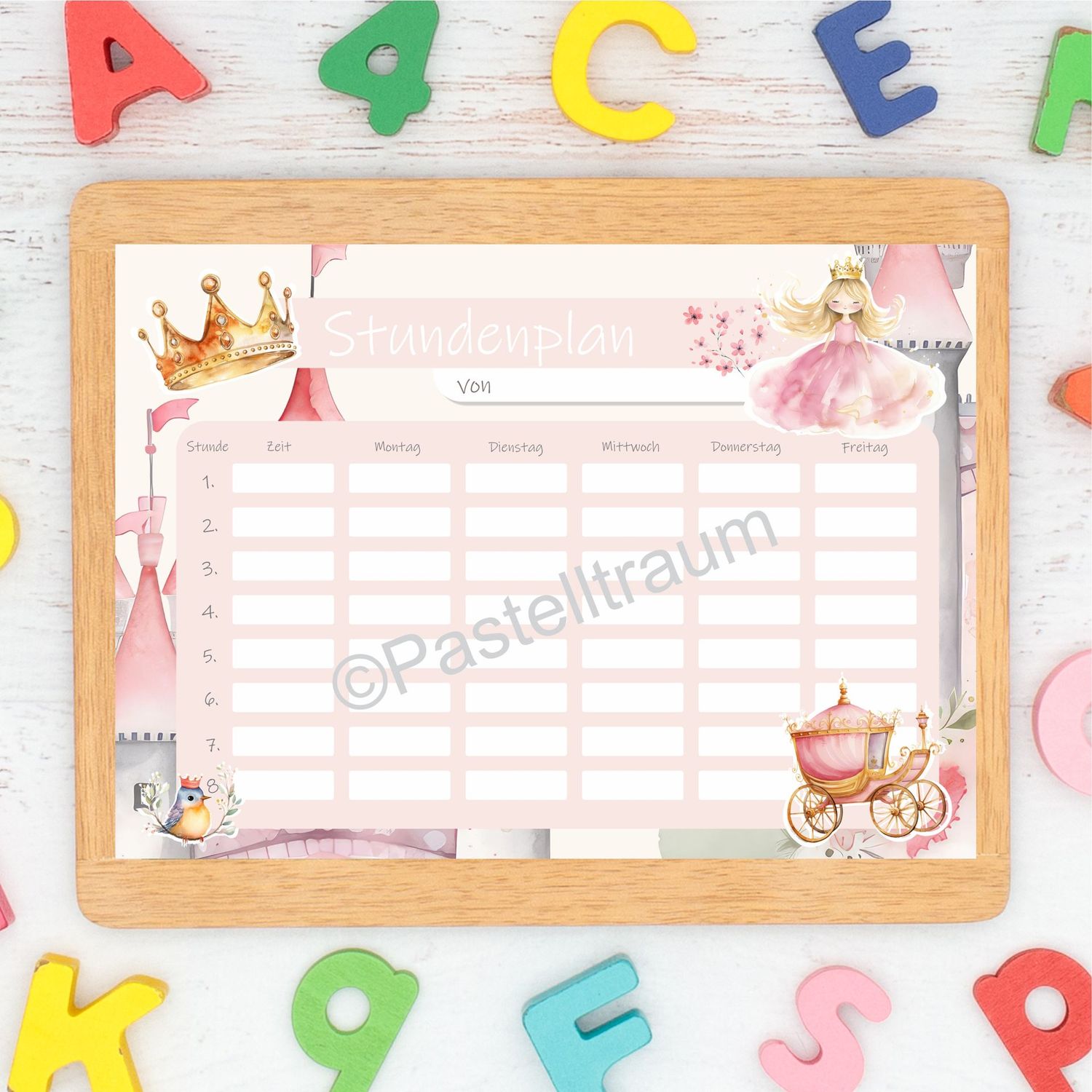 Stundenplan "Prinzessin" zum Ausdrucken (Digitale Datei)