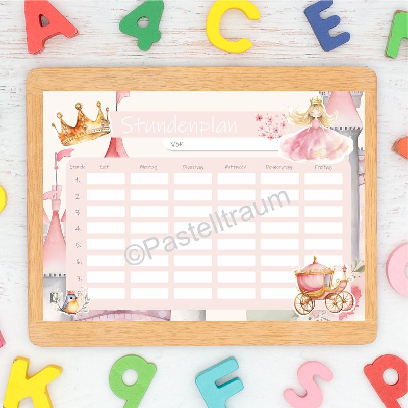 Stundenplan "Prinzessin" zum Ausdrucken (Digitale Datei)