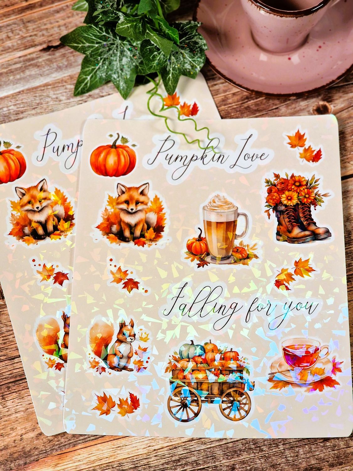 1 Sticker Sheet, Aufkleberbogen "Pumpkin Love" mit Herbstmotiven und Glitzerfolie
