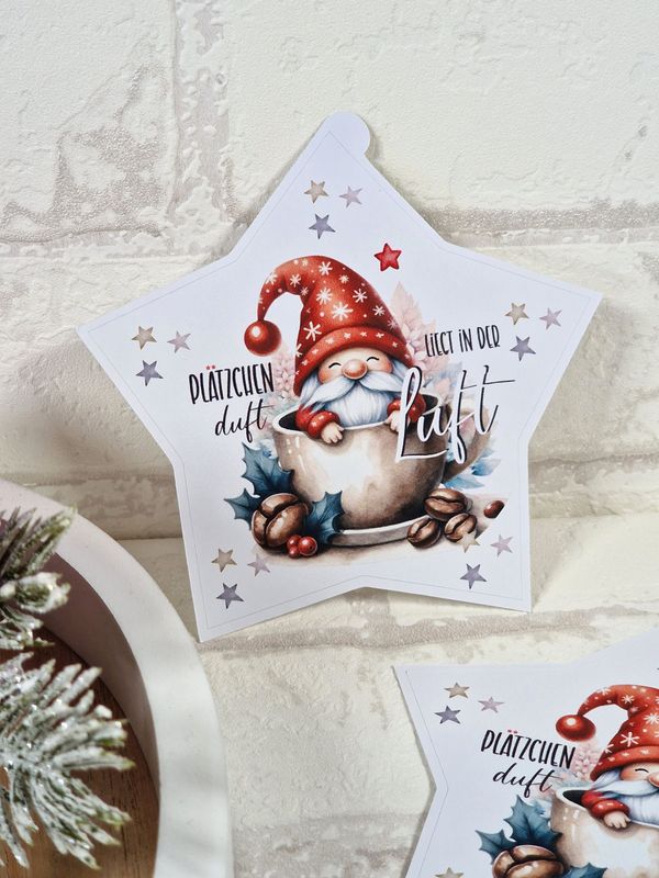 Aufkleber, Sticker "Plätzchenduft liegt in der Luft" in Sternform