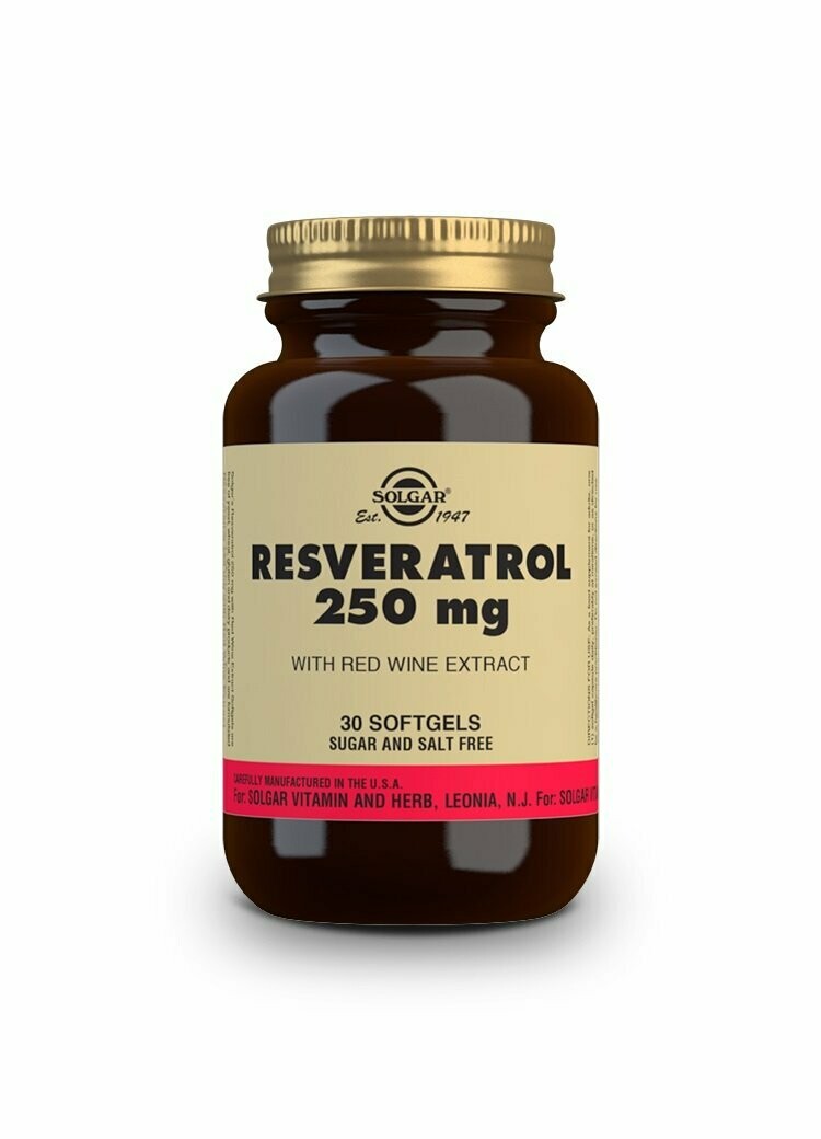 Resveratrol 250 mg con Extracto de Vino Tinto - 30 Cápsulas blandas Solgar®