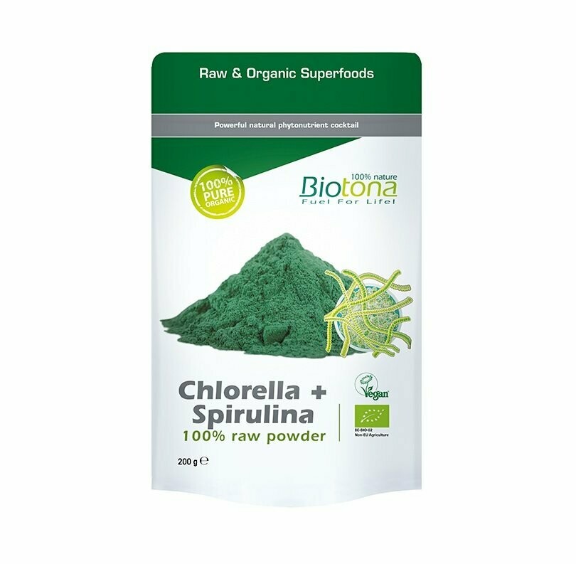 Algas Chlorella + Spirulina 100% polvo puro Bio 200 g Biotona