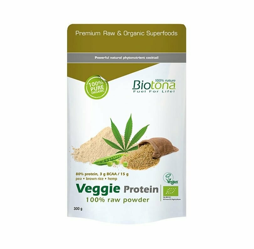 Proteína Vegetal 80% – Veggie Protein 100% polvo puro de proteína vegetal Bio 300 g Biotona
