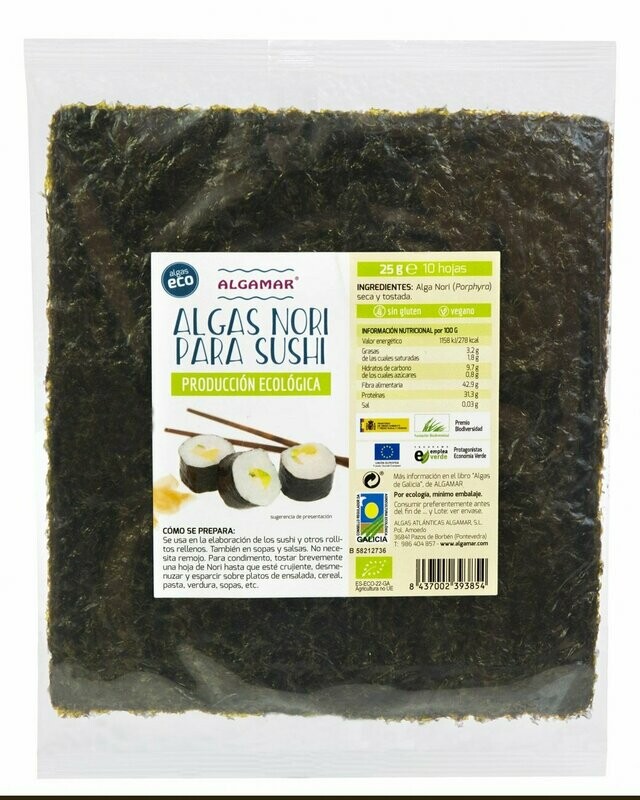 Alga Nori Sushi 10 Hojas ECO 25 g Algamar®
