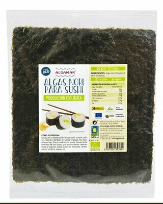Alga Nori Sushi 10 Hojas ECO 25 g Algamar® Alga Nori Sushi 10 Hojas ECO 25 g Algamar®
