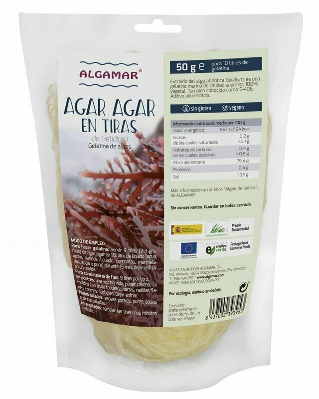 Agar- agar en tiras (Gelidium) ECO 50 g Algamar®