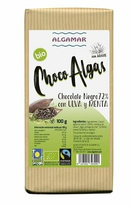 Choco Algas con Ulma y Menta (Chocolate Negro 72%) BIO 100 g Algamar®