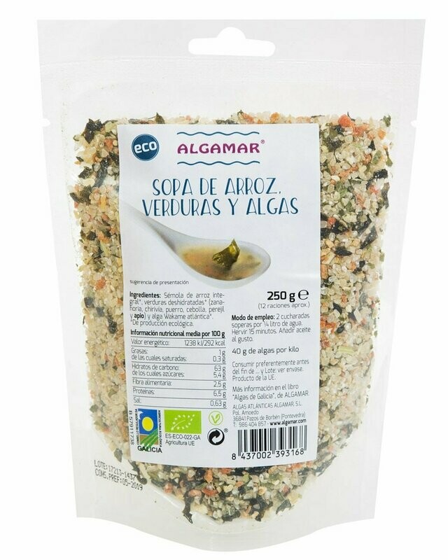 Sopa de Arroz, Verduras y Algas ECO 250 g Algamar®
