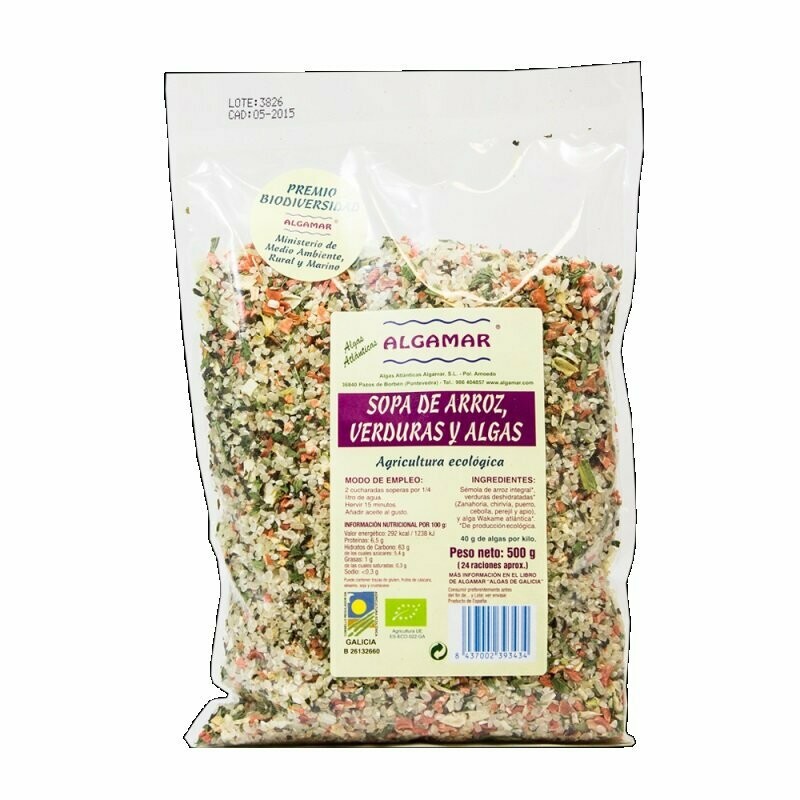 Sopa de Arroz, Verduras y Algas ECO 500 g Algamar®