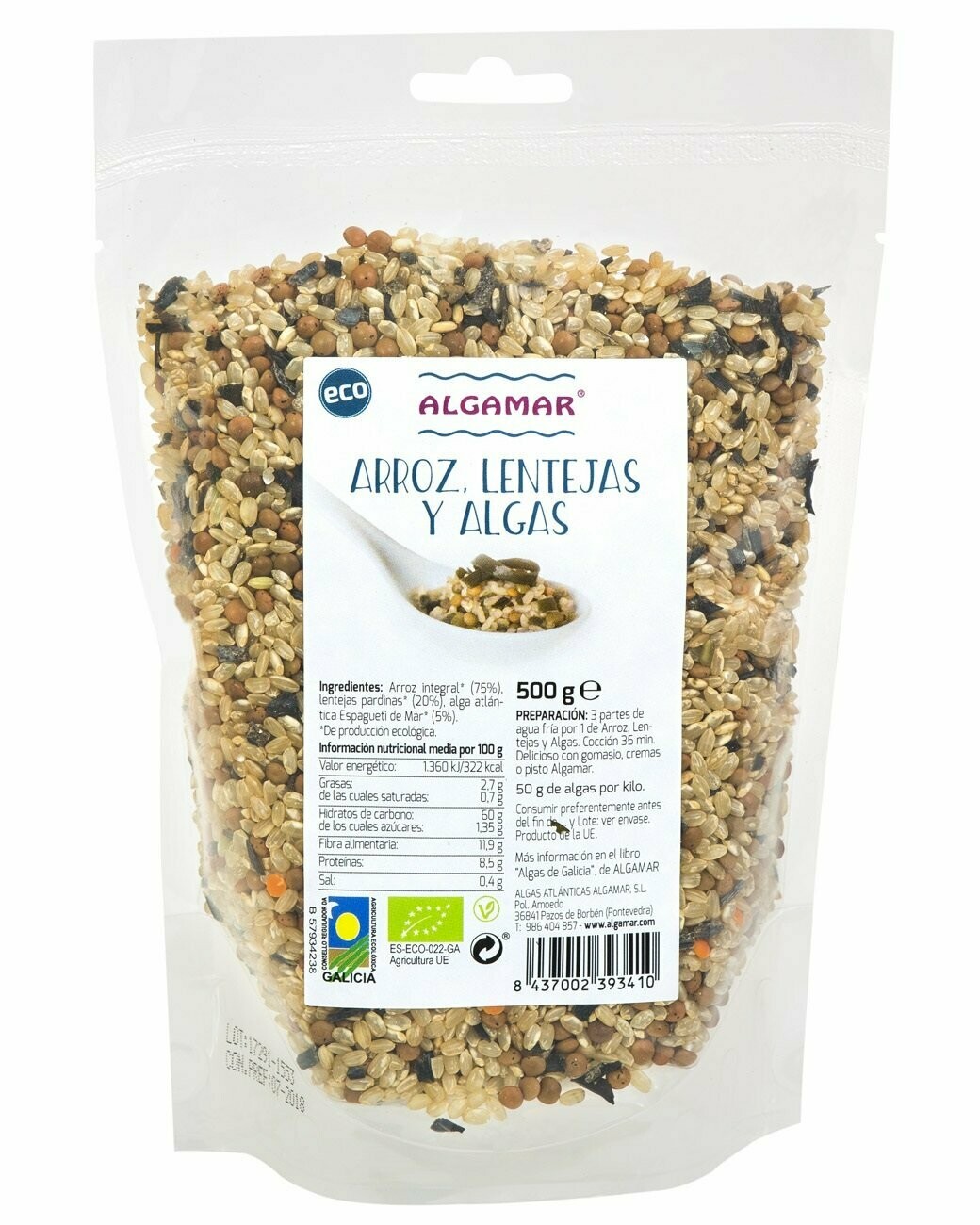 Arroz, Lentejas y Algas ECO 500 g Algamar®