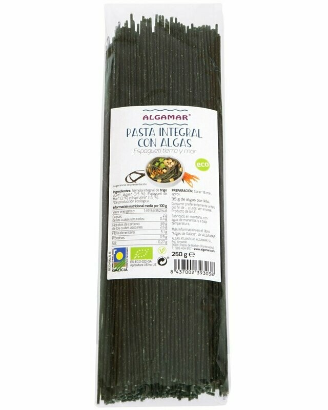 Pasta Integral con Algas "Espagueti Tierra y Mar" ECO 250 g Algamar®