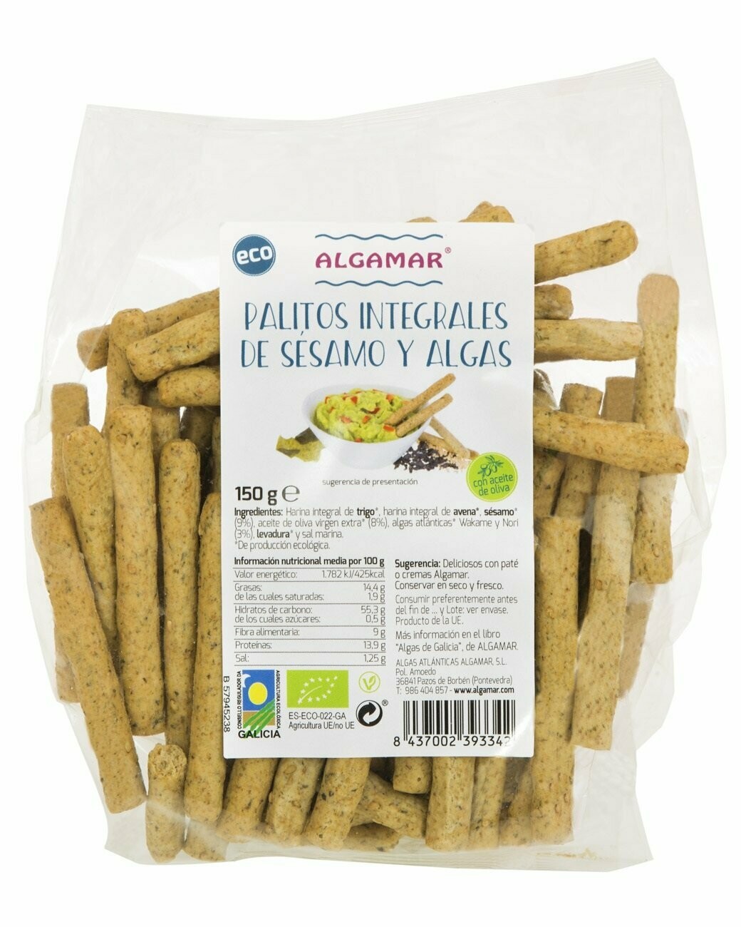 Palitos Sésamo y Algas con aceite de oliva ECO 150 g Algamar®