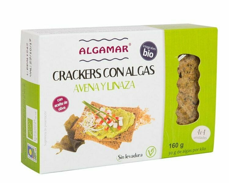 Cracker con Algas, Avena y Linaza, sin levadura y con aceite de oliva BIO 160 g Algamar®