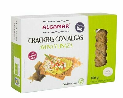 Cracker con Algas, Avena y Linaza, sin levadura y con aceite de oliva BIO 160 g Algamar®