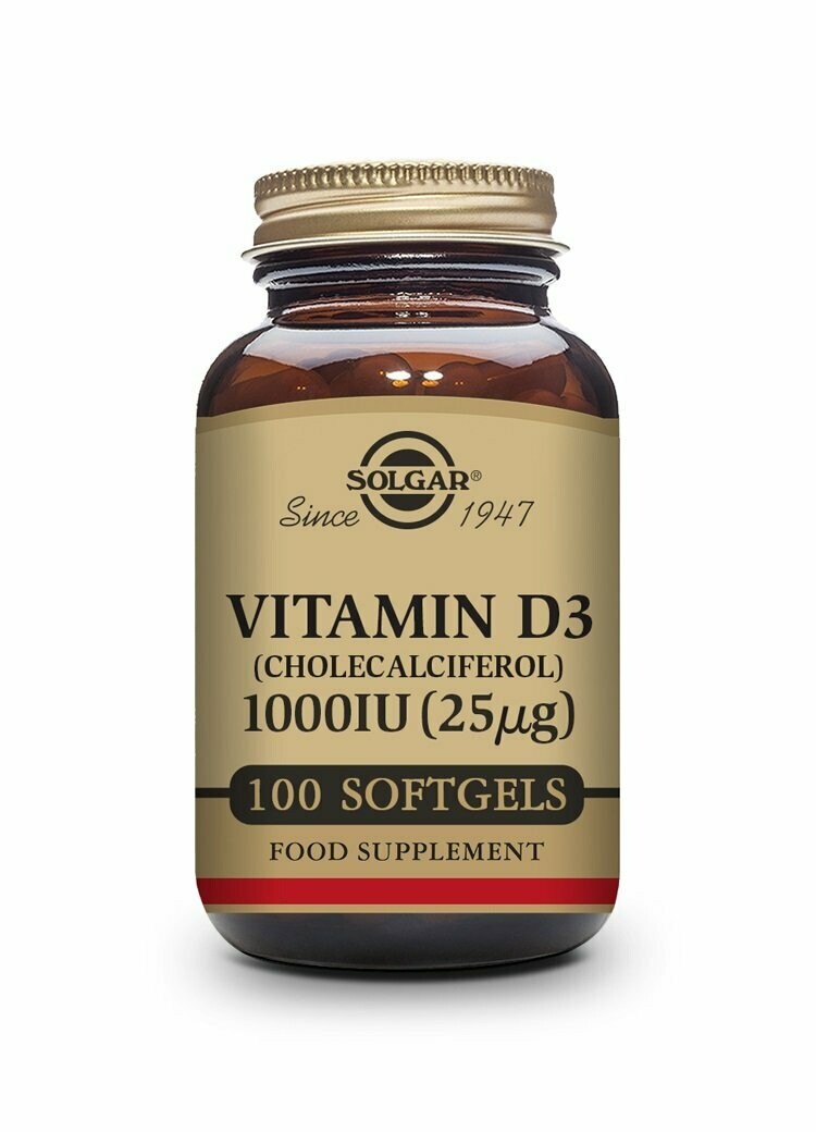 Vitamina D3 1000 UI (25 μg) (Aceite de Hígado de Pescado y Colecalciferol) - 100 cápsulas blandas Solgar®