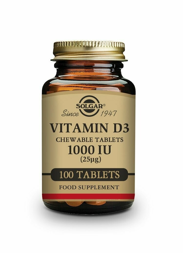 Vitamina D3 1000 UI (25 μg) (Colecalciferol) - 100 comprimidos masticables Solgar®