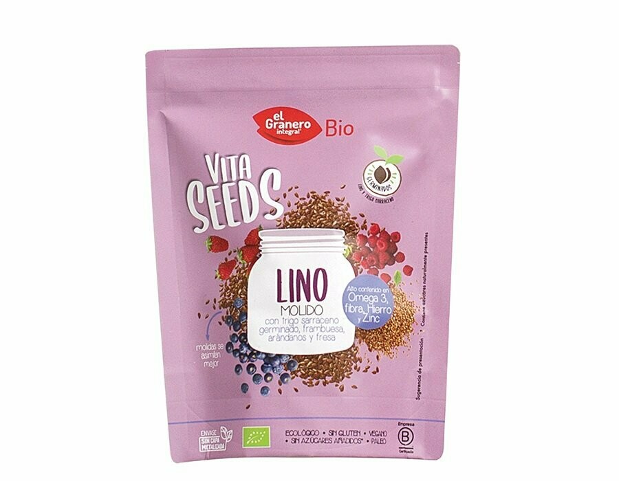 Vitaseeds Semillas de Lino Molidos, Trigo Sarraceno, Frambuesa, Arándanos y Fresa Bio 200g El Granero Integral
