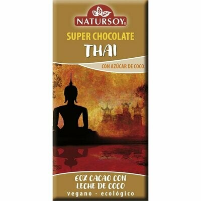 Super Chocolate Thai ecológico con azúcar de coco 60% de cacao con leche de coco 100 g Natursoy Super Chocolate Thai ecológico con azúcar de coco 60% de cacao con leche de coco 100 g Natursoy