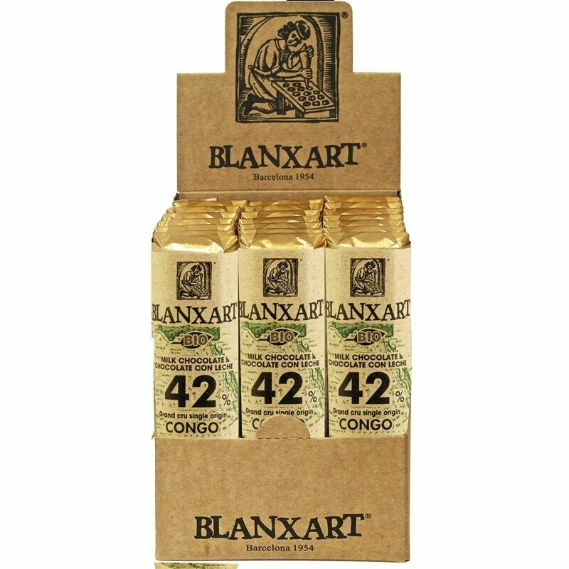 Chocolatina con leche Congo Blanxart Bio 42% de cacao 48 g Natursoy