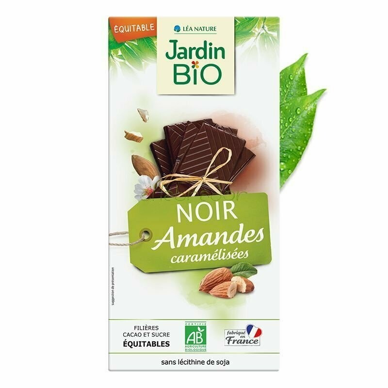 Chocolate negro con Almendras Caramelizadas Bio 100 g Jardín Bio