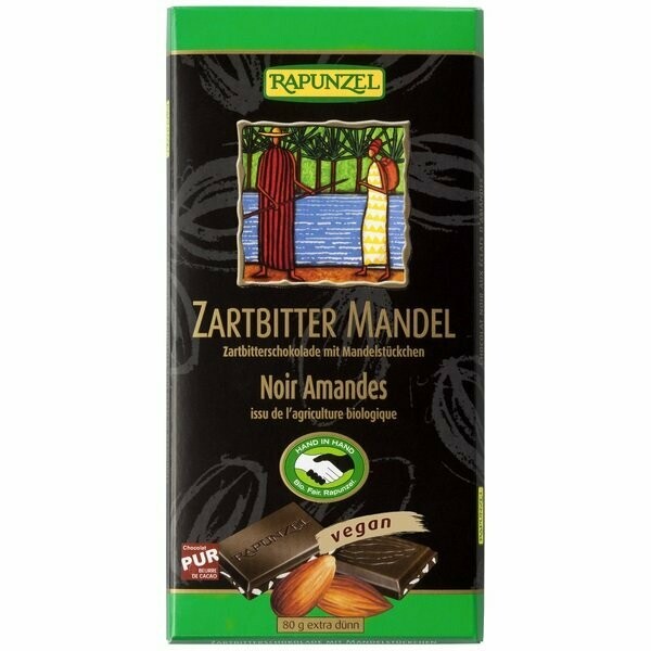 Chocolate Negro Almendras Semidulce 55% Cacao ECO 80 gr Rapunzel