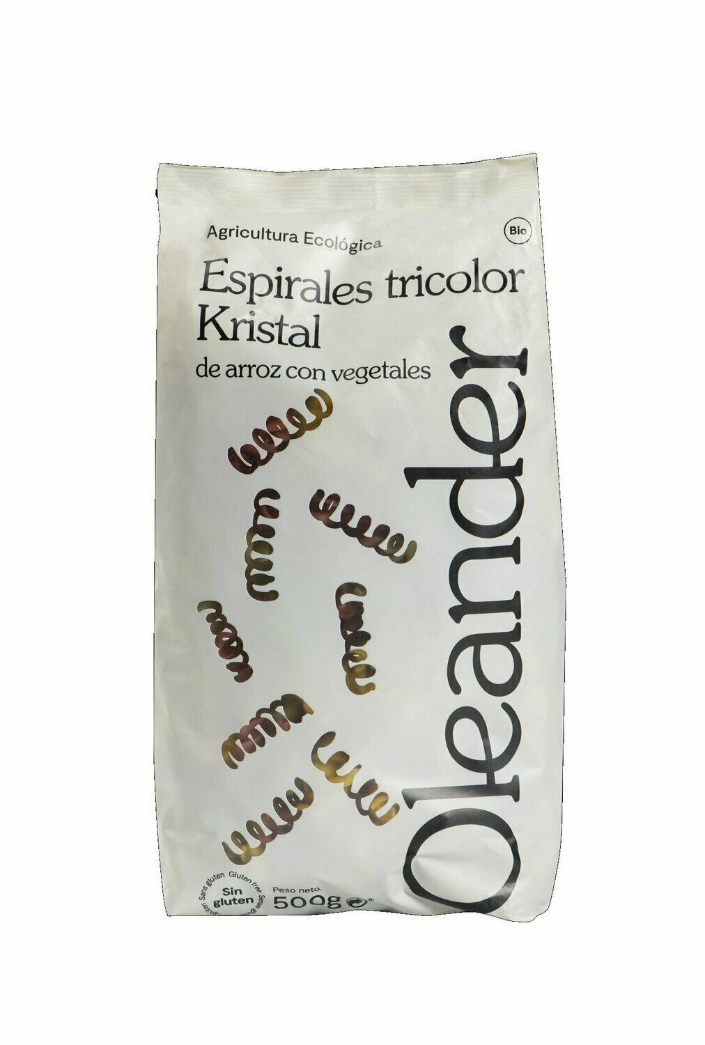 Espirales Kristal tricolor de pasta de arroz Bio 500 g. Oleander