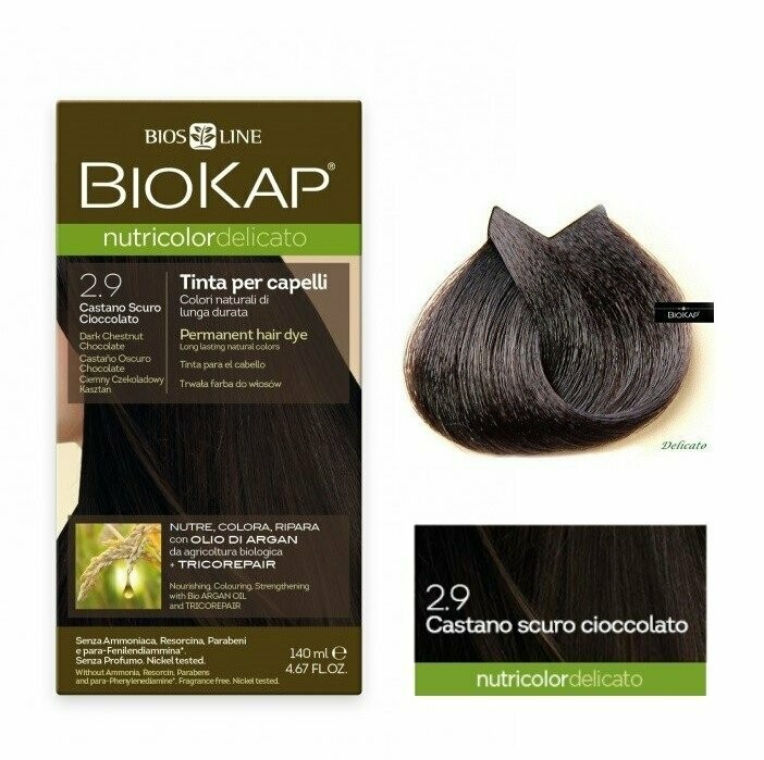 Tinte de Pelo Nutricolor Delicato 2.90 Castaño Oscuro Chocolate 140 ml Biokap