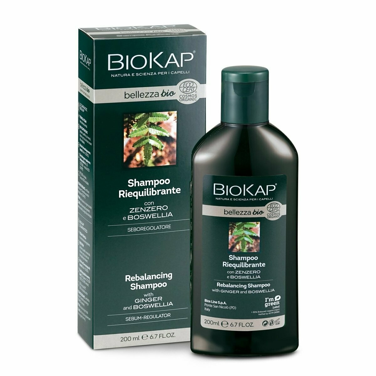 Champú Reequilibrante con Jengibre y Boswellia Bio 200 ml Biokap