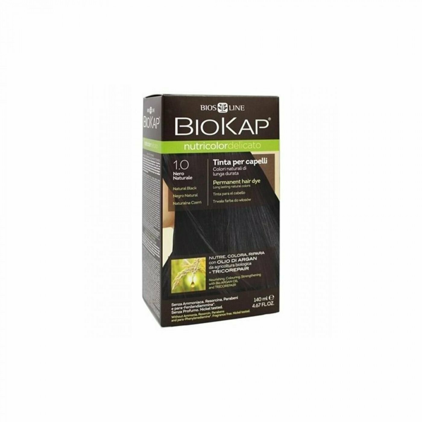 Tinte de Pelo Nutricolor Delicato 1.00 Negro Natural 140 ml Biokap