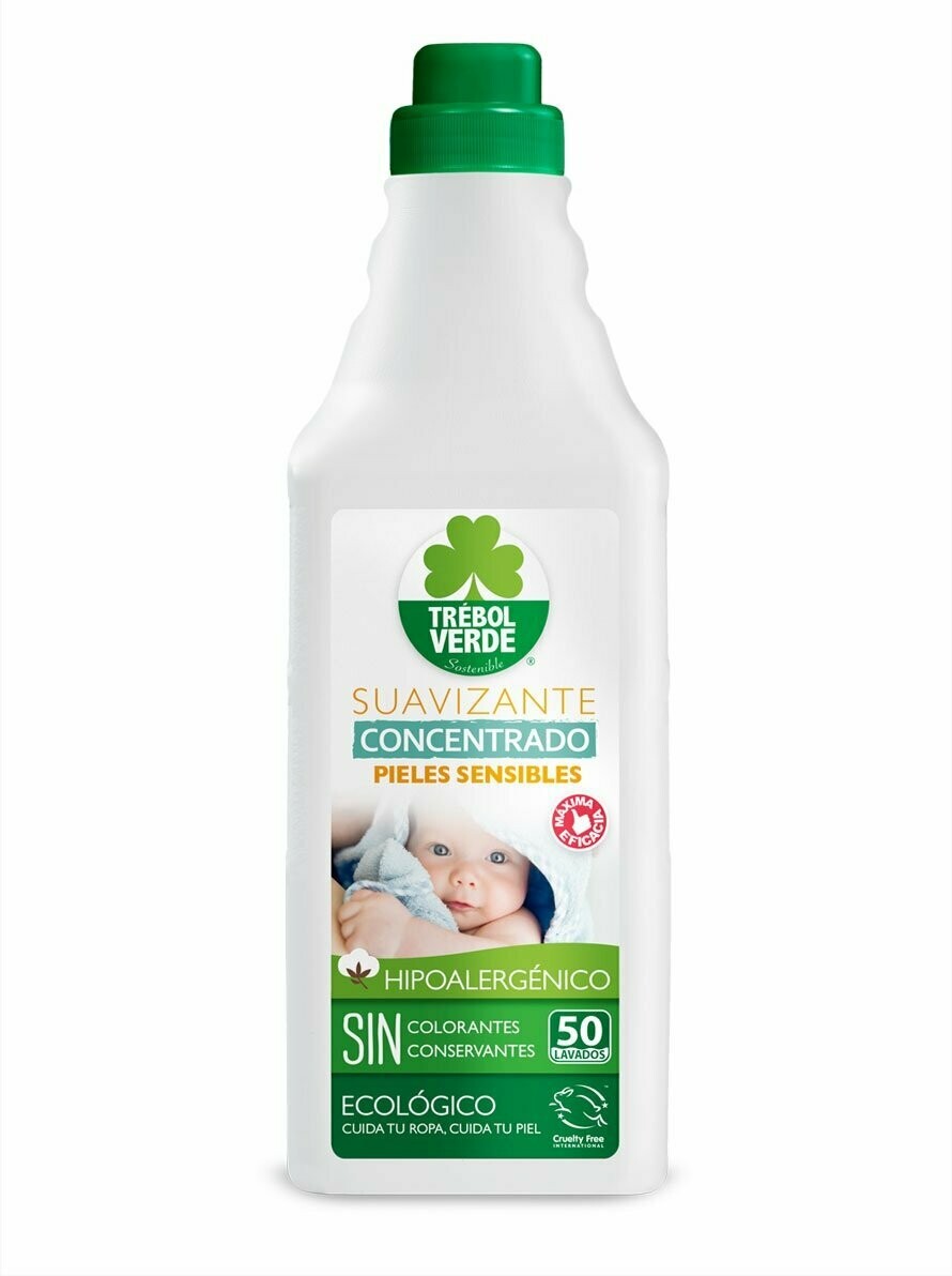 Suavizante Especial Pieles Sensibles Bebé 50 Lavados Ecológico 1 L Trébol Verde