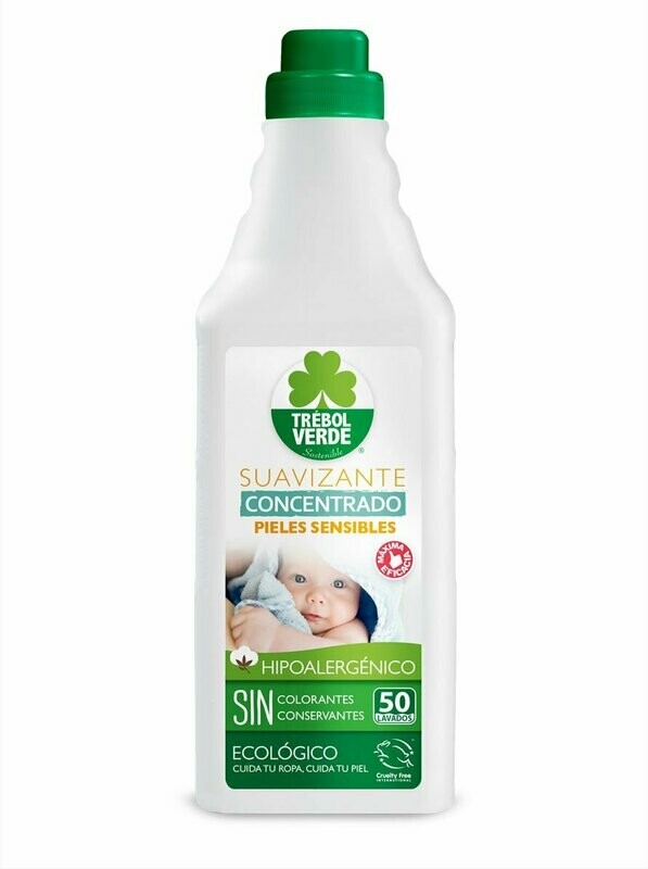 Suavizante Especial Pieles Sensibles Bebé 50 Lavados Ecológico 1 L Trébol Verde