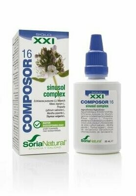 Composor 16 Sinusol Complex S.XXI Envase de vidrio con dosificador. 25 ml  Soria Natural® Composor 16 Sinusol Complex S.XXI Envase de vidrio con dosificador. 25 ml  Soria Natural®