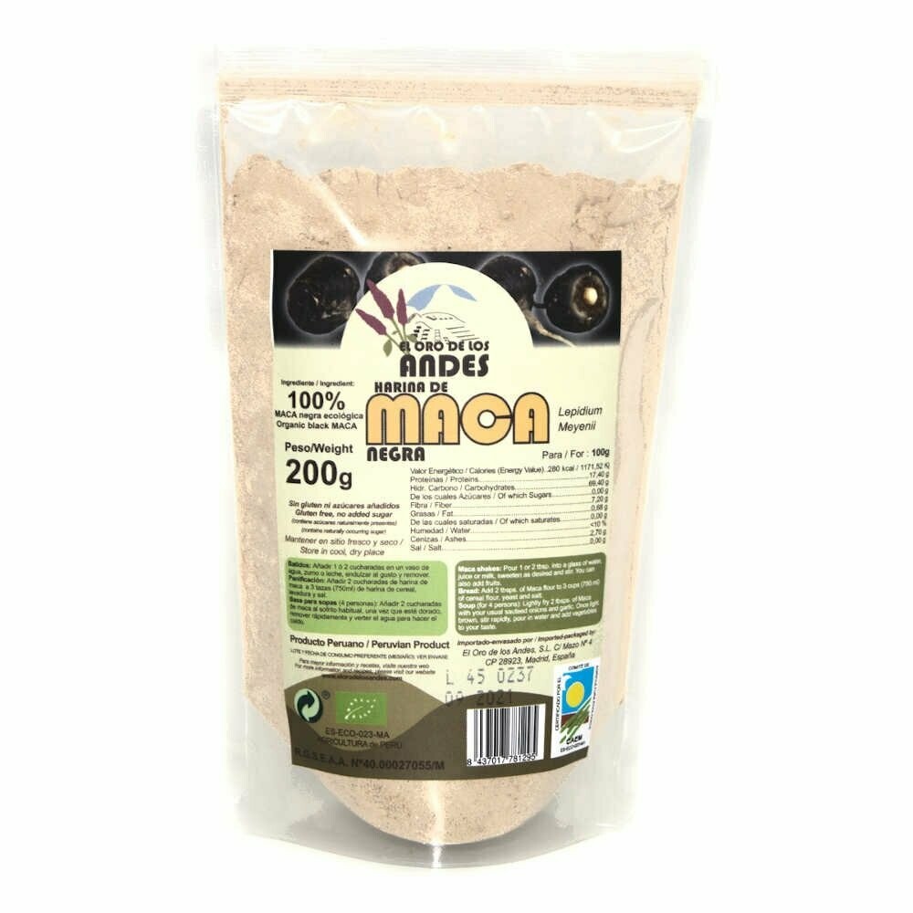 Harina de Maca negra 100% Ecológica (sin azúcares añadidos) 200 gr El Oro de los Andes