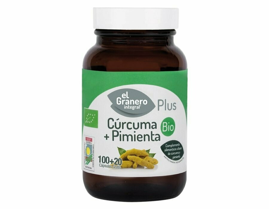 Cúrcuma + Pimienta Bio, 120 Cápsulas 440 mg El Granero Integral Plus