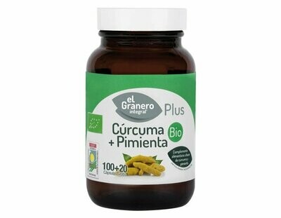Cúrcuma + Pimienta Bio, 120 Cápsulas 440 mg El Granero Integral Plus
