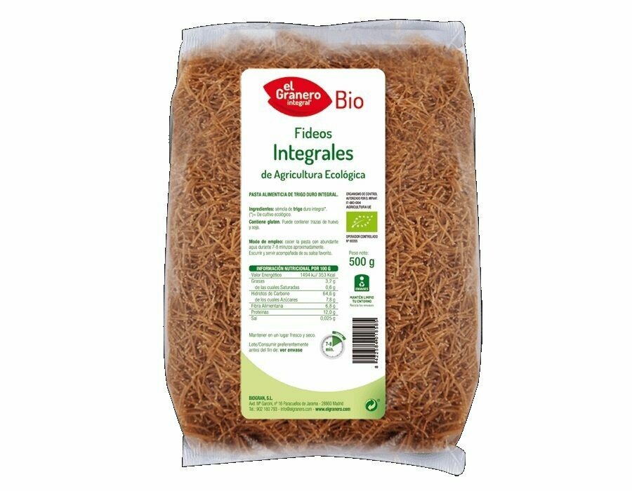 Fideos Integrales Bio, 500 g El Granero Integral