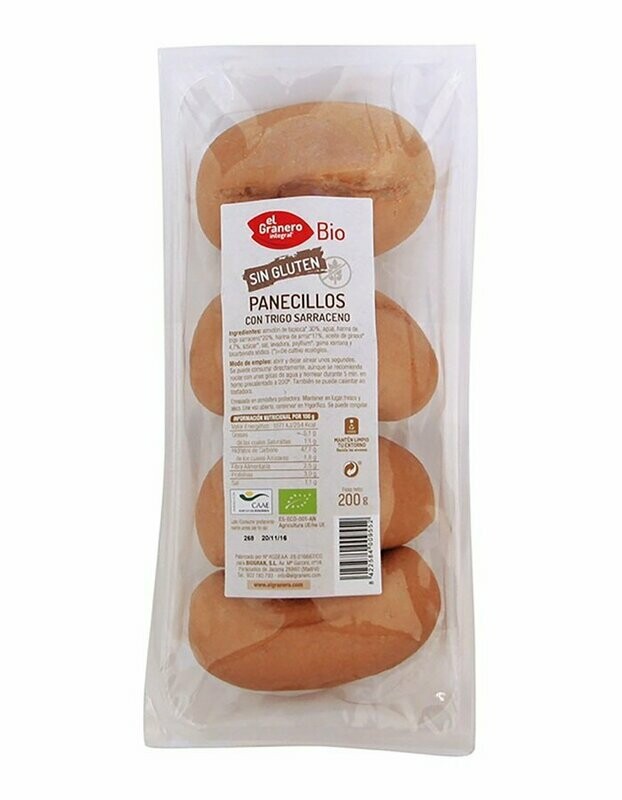 Panecillos con Trigo Sarraceno sin Gluten Bio, (4 uds.) 200 g El Granero Integral