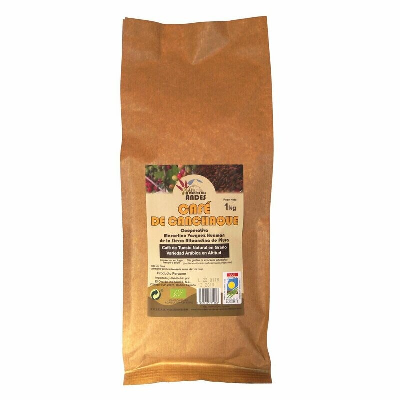 Café tueste natural en grano Bio 1 Kg Café de Canchaque El Oro de los Andes