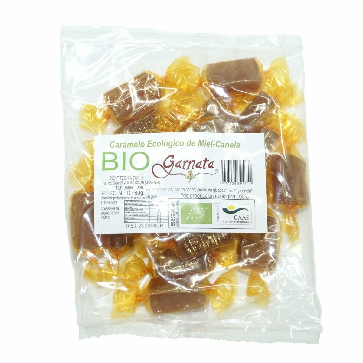 Caramelos Artesanos Garnata de Miel y Canela Bio 80 gr. El Oro de los Andes