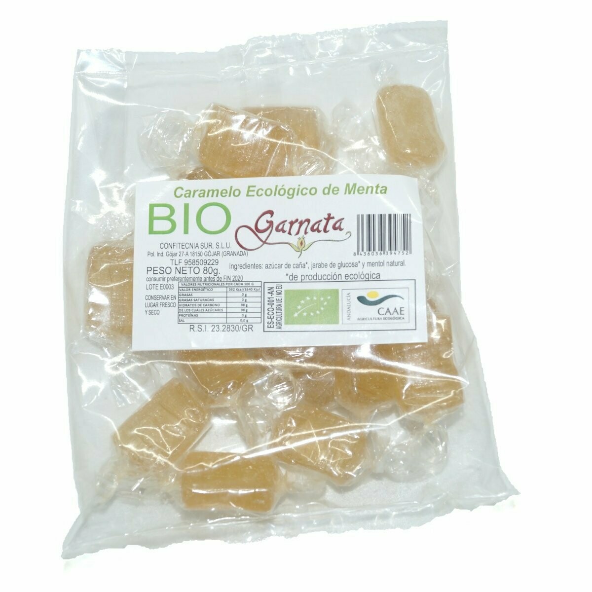 Caramelos Artesanos Garnata de Menta Bio 80 gr. El Oro de los Andes