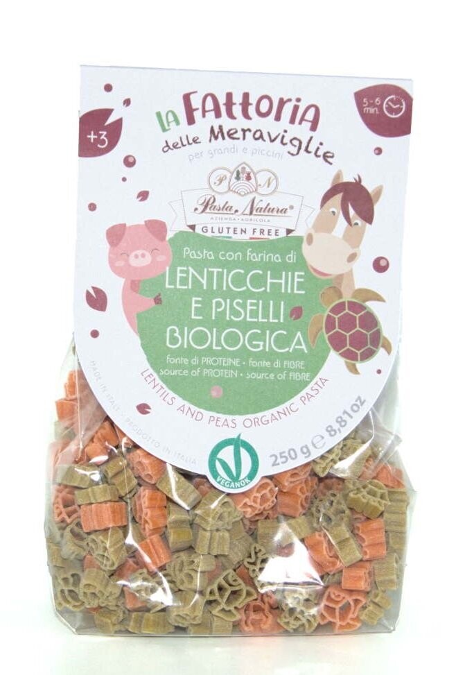 Pasta Kids, niños, Lenteja y Guisante, animales, Sin Gluten, Ecológica 250 g El Oro de los Andes