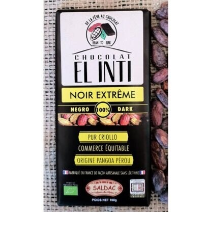 Chocolate 100% cacao sin azúcar, en tabletas, Bio de 100 gr. El Oro de los Andes