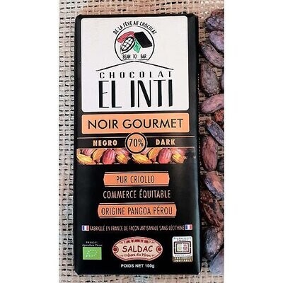 Chocolate 70% cacao peruano, en tabletas, Bio de 100 gr. El Oro de los Andes
