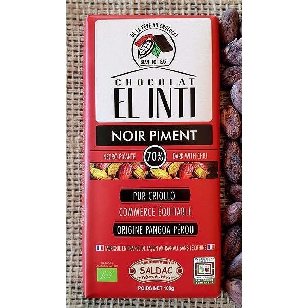 Chocolate Picante 70% de Cacao, en tabletas, Bio de 100 gr. El Oro de los Andes