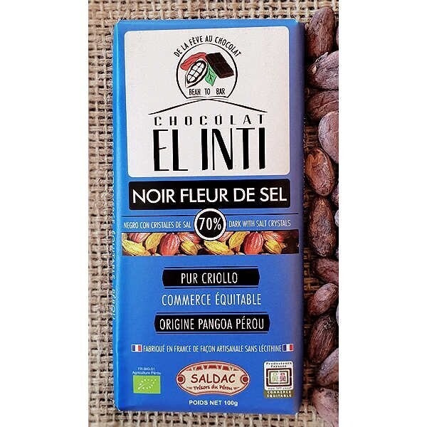 Tableta de Chocolate a la sal con un 70% de cacao, Bio de 100 gr. El Oro de los Andes