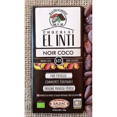 Chocolate con coco, con un 63% de cacao criollo orgánico y coco rallado en tabletas Bio de 100 gr. El Oro de los Andes Chocolate con coco, con un 63% de cacao criollo orgánico y coco rallado en tabletas Bio de 100 gr. El Oro de los Andes