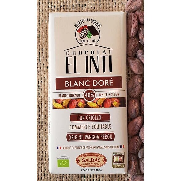 Tabletas de Chocolate blanco 40% cacao Bio de 100 gr. El Oro de los Andes