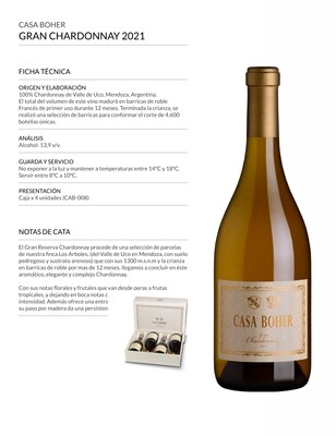 Vino Blanco Casa boher gran reserva chardonnay x750cc