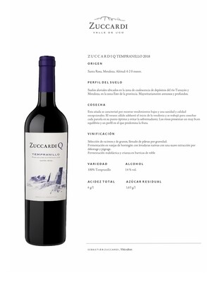 Vino tinto Zuccardi Q Tempranillo x750cc