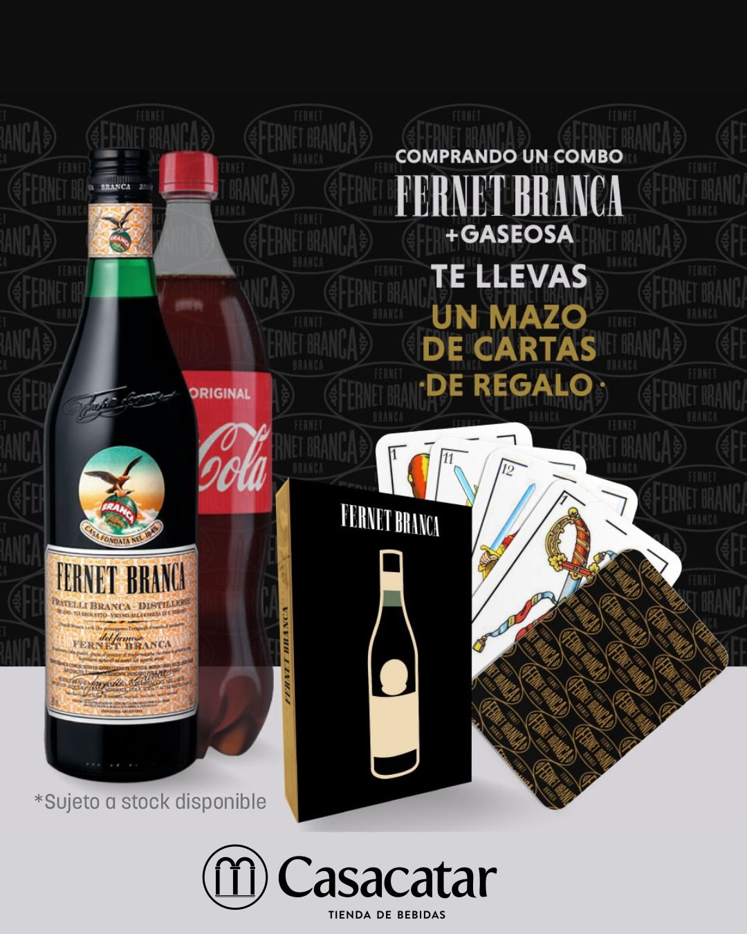 KIT 1 BOT FERNET BRANCA + COCA + MAZO DE CARTAS